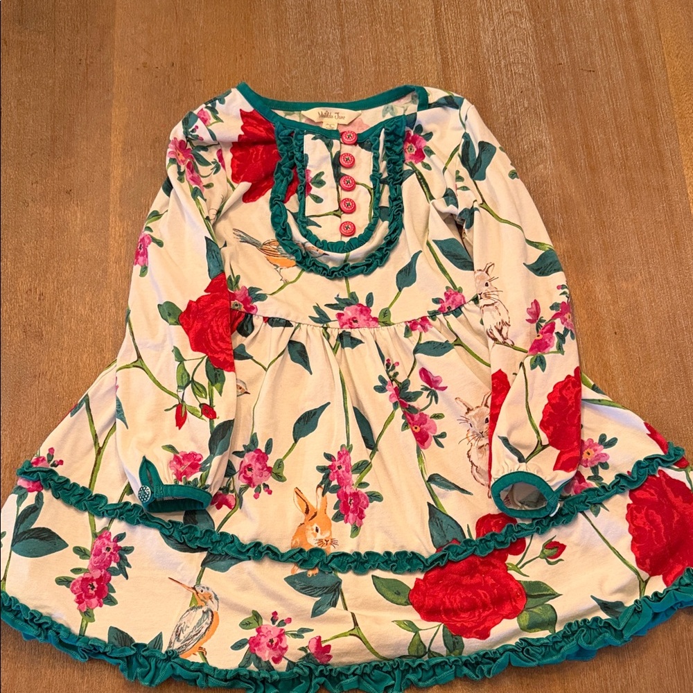 Matilda Jane Floral Dress with Red and Green Accents